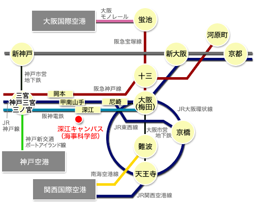 深江キャンパスへの路線図