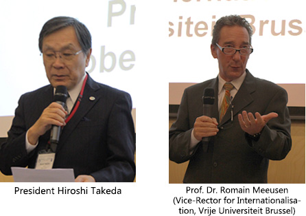 President Hiroshi Takeda (left), Prof. Dr. Romain Meeusen (Vice-Rector for Internationalisation, Vrije Universiteit Brussel) (right)