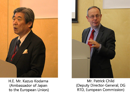 H.E. Mr. Kazuo Kodama Ambassador of Japan to the European Union) (left), Mr. Patrick Child (Deputy Director-General, DG RTD, European Commission) (right)