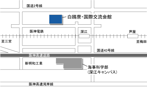 白鴎寮・国際交流会館周辺地図