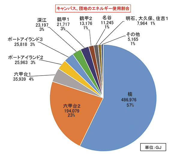 キャンパス、団地のエネルギ－使用割合